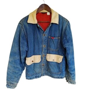 Vintage 60's Big Smith Denim Chore Jacket Work Wear Heavily Distressed Boxy Fit